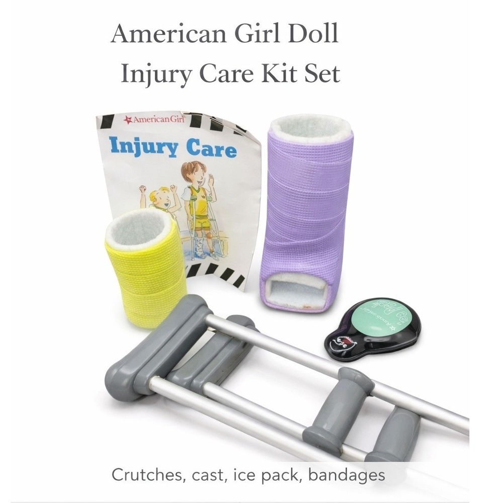 American Girl Doll Injury Care Kit Set Crutches Casts Ice‎ Pack Booklet 18" Doll